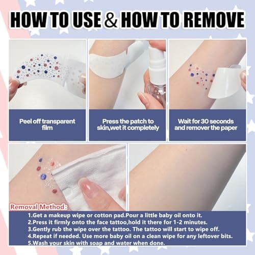 Go Ho Red White and Blue Glitter Freckles Face Tattoo 6PCS,4th of July Freckles Sparkle,4th of July Accessories for Women Kids,Patriotic Fireworks-shaped Glitter Stickers for Independence Day — view 3