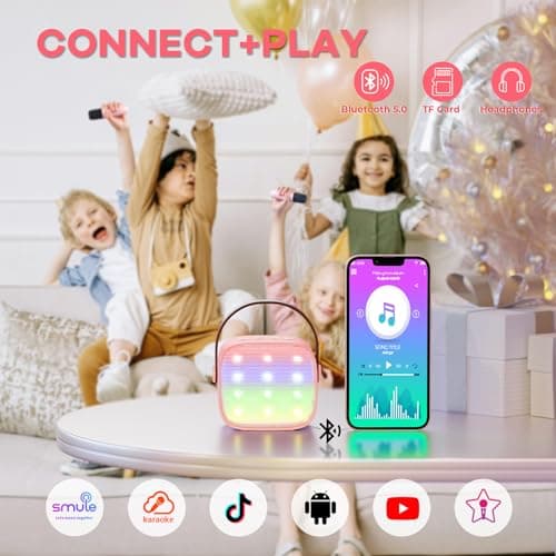 YLL Mini Karaoke Machine for Kids Adults, Bluetooth Speaker with 2 Wireless Microphones, TOP Christmas Birthday Gifts Toys for Girls Ages 3, 4, 5, 6, 7, 8, 9,10,11,12+ Years Old Toddler(Pinkcolor) — view 4
