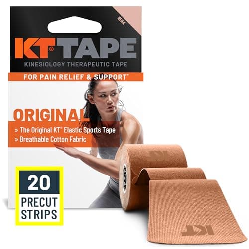 KT Tape, Original Cotton, Elastic Kinesiology Tape, Everyday Muscle and Joint Support, Daily Pain Relief, 20 Count, 10” Precut Strips, Beige