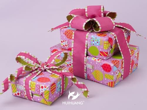 HUIHUANG Hot Pink and Lime Dupioni Wired Ribbon with Striped Border 2.5 Inch Wide 10 Yards Easter Ribbons for Easter Basket Floral Arrangement Bunny Decor Spring Holiday Wreath DIY Crafts — view 6