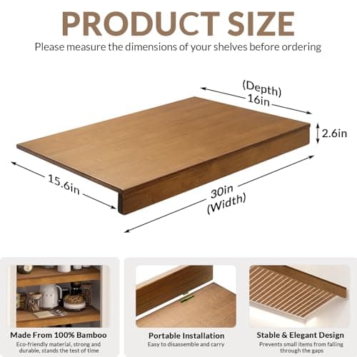 Gashell Wire Shelf Covers, Bamboo Wire Rack Covers for Pantry, Closet (4pcs, 30" W x 16" D) — view 2