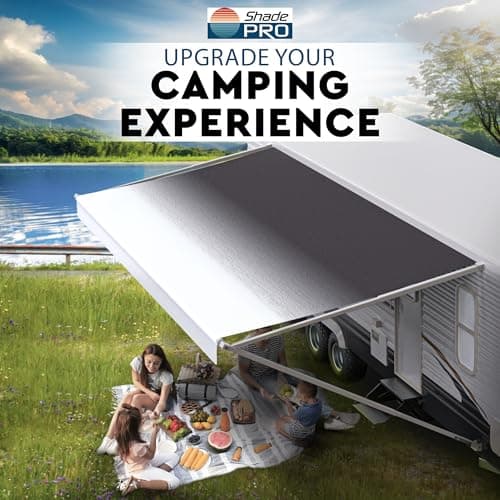 ShadePro - RV Awning Fabric Replacement - Premium Grade Weatherproof Vinyl - Universal Outdoor Canopy for Camper, Trailer, and Motorhome Awnings - Reverse Charcoal Fade - 18' (Fabric 17' 2")