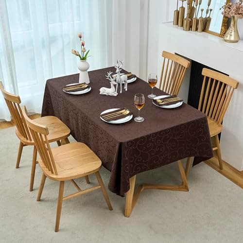 Marina Decoration Home Decor Jacquard Waterproof Thick Elegant Premium Solid Damask Scroll Decorative Kitchen Table Cloth Liquid Repellent Stain Resistant Tablecloth, Brown Color Oblong 52 x 70 Inch — view 4