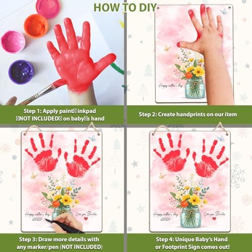 DIY Mother's Day Flower Bouquet with Kids Handprint Hanging Sign, Baby's First Mothers Day Handprint Floral Wood Art Craft, Gifts for Mom Grandma from Daughter Son for Mother's Day, Love You Bunches — view 3