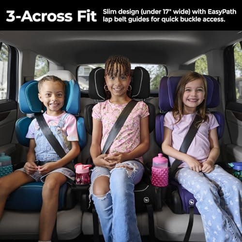 Diono Connect3 RXT 2-in-1 High Back Booster, Slim Fit 3-Across in Many Mid-Sized Sedans and SUVs, for Children from 40-120 lbs., Lightweight with Latch, Black Storm