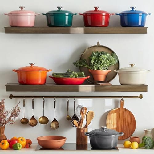 Overmont Enameled Cast Iron Dutch Oven - 5.5QT Pot with Wide Handles Lid Cookbook & Cotton Potholders - Heavy-Duty Pre-Seasoned Cookware Oven Safe to 500°F for Braising, Stews, Roasting, Sourdough Baking — view 6