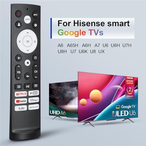 Replacement Remote Control for Hisense Smart Google TV，for Hisense UHD 4K ULED Google TVs