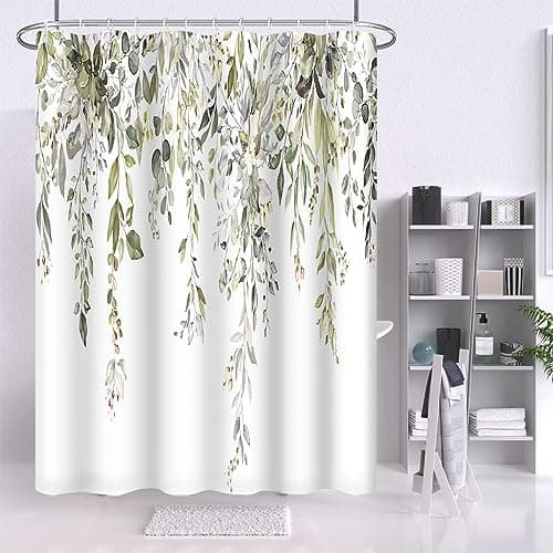 Umpoo Sage Green Eucalyptus Shower Curtains for Bathroom Decor Spring Watercolor Plant Leaves Modern Minimalist Bath Curtain Waterproof Fabric with Hooks 48x72 Inch — view 2