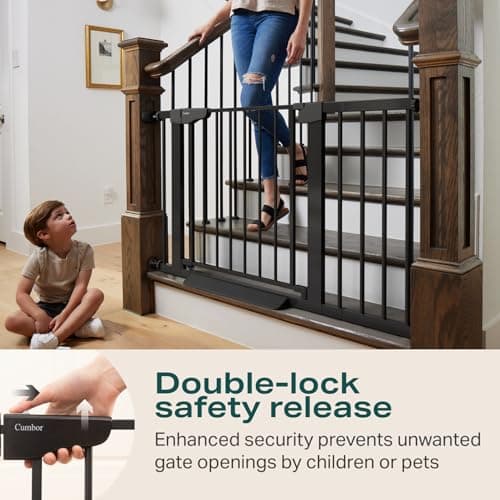Cumbor 30-46" Baby Gate for Stairs, Mom's Choice Awards Winner-Auto Close Dog Gate for The House, Gifts for Mom, Easy Install Pressure Mounted Pet Gates for Doorways, Black — view 3