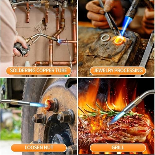 High Intensity Propane Torch Head Fuel by Propane, MAPP, Welding Torch, Turbo Gas Torch Kit, Trigger Start Mapp Gas Torch Kit with Igniter,Propane torch,Blow Torch(Fuel Not Included) — view 5