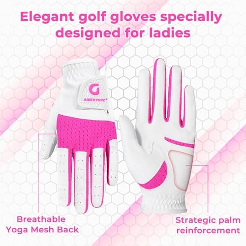 AIGEVTURE Womens Golf Gloves Left Hand Ladies Golf Gloves Breathable Yoga Mesh Back for Fashion Conscious Golfers Hot Pink M — view 5