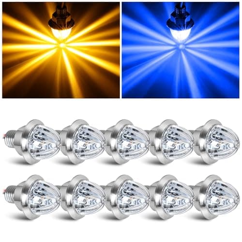 10PCS Mini Watermelon Lights, 3/4 Inch Dual Revolution Amber Turn Signal Marker to Blue Auxiliary LED Watermelon Light, IP65 Waterproof Side Clearance Tail Griller Lights, for 12V Trailers Trucks RV