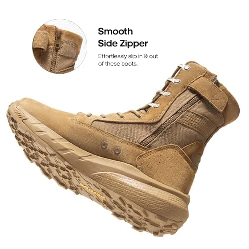 NORTIV 8 Men's Breathable Tactical Military Work Boots Side Zipper Lightweight Hiking Motorcycle Combat Boots Peakforce,Size 10,Coyote,SNMT242M — view 3