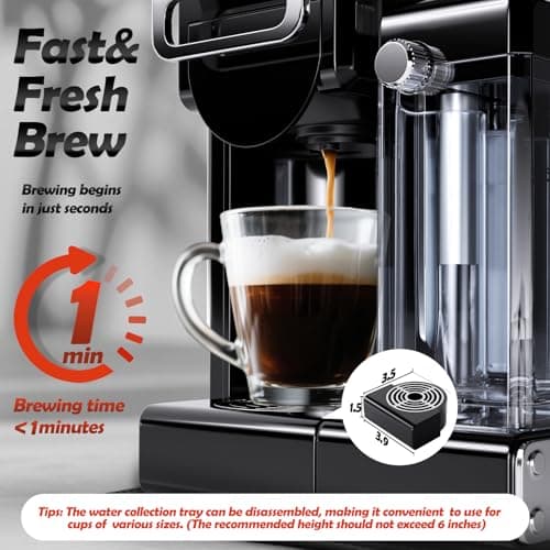 PULZO Espresso Machine with Integrated Automatic Milk Frother, capsule coffee maker for K*cup capsule/Ne*s Original/coffee powder, One Touch Latte & Cappuccino — view 3