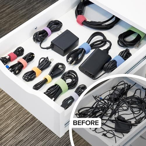 Self-Gripping Cable Ties by Wrap-It Storage, Macaron, 40 Pack (5 Inch and 8 Inch Straps) – Reusable Hook and Loop Cord Wraps for Home Office Desk Organization