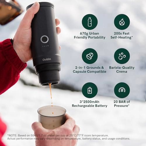 OutIn Nano Portable Electric Espresso Machine, Travel Coffee Maker for Camping, Car Coffee Maker Self-Heating with USB-C, With Ground Coffee & NS Capsule for RV, Hiking, Office — view 2
