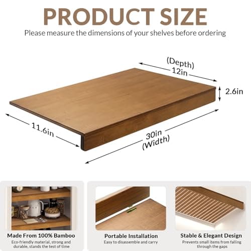 Gashell Wire Shelf Covers, Bamboo Wire Rack Covers for Pantry, Closet (4pcs, 30" W x 12" D) — view 2