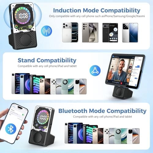 Auriani Wireless Induction Speaker, 5 in 1 Bluetooth Speaker with Cell Phone Stand, Phone Holder with Rechargeable Colorful Light and Alarm Clock for iPhone/Android/iPad — view 2