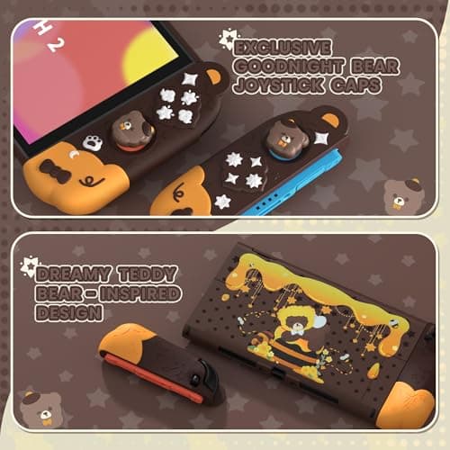 PlayVital Good Night Bear Dockable Case for Nintendo Switch 2 with Stand | Split Design Silicone Joycon Grips, PC Console Hard Shell, 2 Joystick Caps | Cute Protective Cover Bundle – Brown — view 5