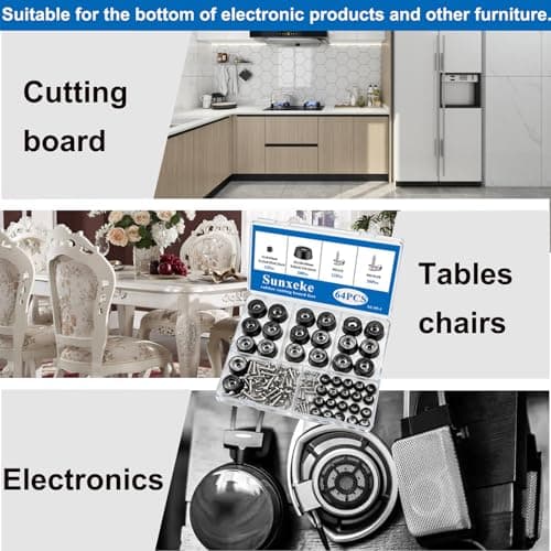 Sunxeke 64Pcs Rubber Feet for Cutting Board with Stainless Washer Screws Assortment Kit,2 Sizes (0.433inch , 0.813inch),Non Slip Rubber Bumper Feet for Furniture,Cabinets,Electronics(13/16"W x 3/8"H) — view 5