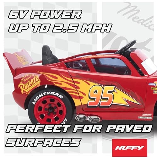 Huffy Lightning McQueen 6V Ride-On Toy Car with Headlights & Engine Sounds, Foot Pedal Drive, up to 2.5 MPH, Ages 3-7 — view 3