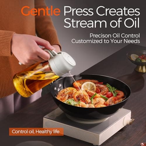 YARRAMATE 16oz/470ml Glass Olive Oil Sprayer for Cooking with Stickers, 2 in 1 Oil Dispenser for Kitchen Gadgets, Food Grade Premium Spray Bottle for Salad, Frying, BBQ (Creamy White) — view 3