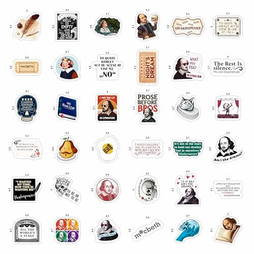 100Pcs Shakespeare Stickers Vinyl for Water Bottles, Literature Stickers Bulk - Shakespeare Gifts - Poetry Party Supplies - Gift for Women & Men — view 2