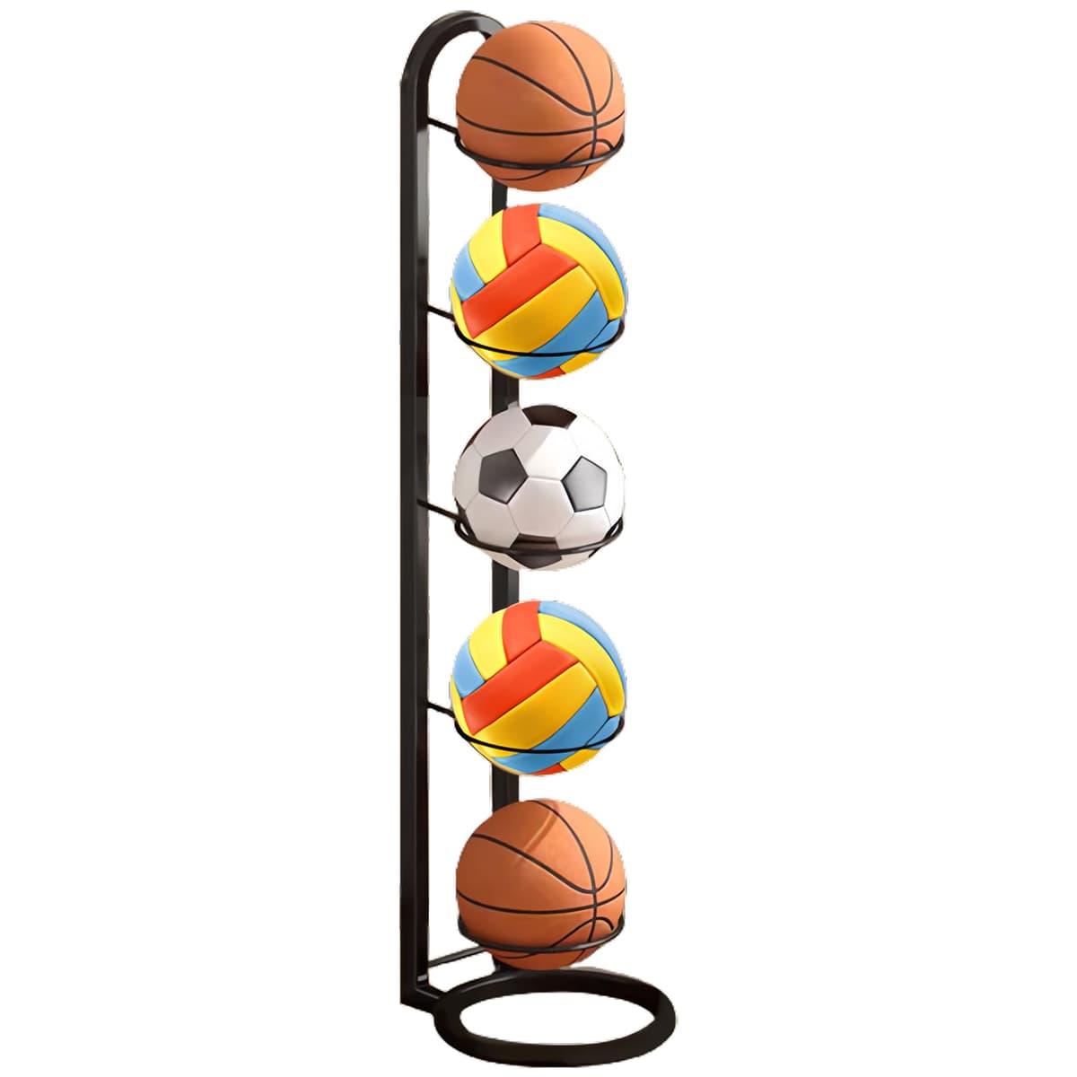 Estantería de 5 niveles de almacenamiento para pelotas de baloncesto, soporte extraíble para exhibición de baloncesto, fútbol, voleibol, rugby