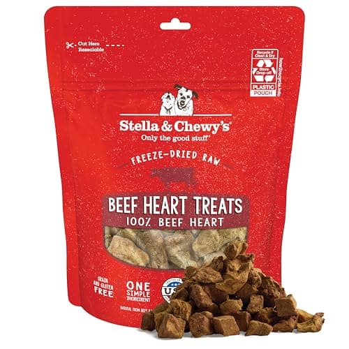 Stella & Chewy's Freeze-Dried Raw Beef Heart Dog Treats - Single Ingredient, No Additives - Premium Training Treats - Perfect For Picky Eaters - 3oz Bag