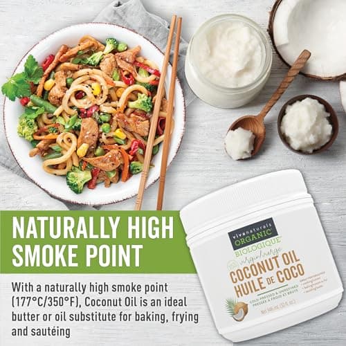 Viva Naturals Organic Virgin Coconut Oil, 32 fl oz (946 mL) – Coconut Oil for Hair, Skin, Cooking & Baking – Cold-Pressed, Unrefined & Non-GMO – Keto & Paleo Certified – BPA-Free Jar — view 4