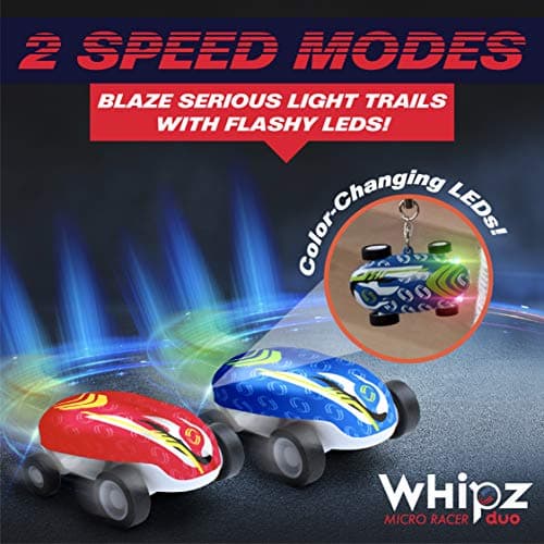 USA Toyz Whipz Duo Micro Racers Toy Cars for Kids - 2pk Mini Keychain, Glow in the Dark LED Fast Pocket Racers Fidget Toys, 2 Mini Cars with 2 Racing Stunt Balls, 2 Clips, and 2 USB Chargers — view 3