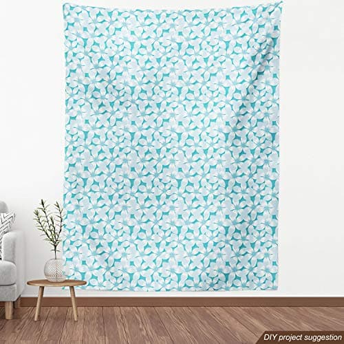 Lunarable Turquoise Fabric by The Yard, Macro Tropical Hibiscus Flowers Pattern in Gradient Colors Hawaiian Exotic Print, Decorative Fabric for Upholstery and Home Accents, 1 Yard, Ivory Blue — view 3
