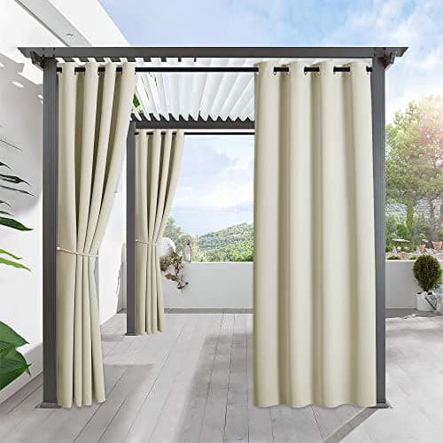 RYB HOME Patio Curtains Outdoor - Extra Wide Drape Waterproof Windproof Curtains for Porch Gazebo Pergola Canopy Shower Pool Outside Deck, Width 52 x Length 84, 1 Panel, Beige