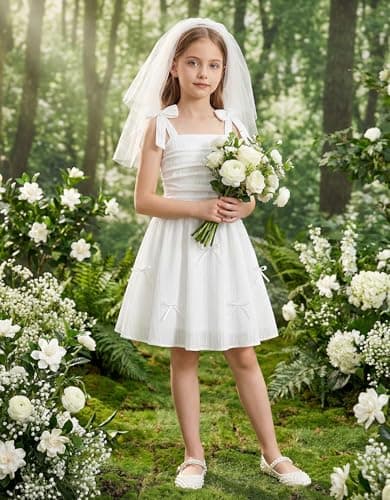 Arshiner Tween Girl Summer Sundress White Party Beach Wedding Spaghetti Strap Midi Dresses for 11-12 Years