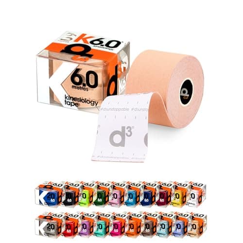 d3 K6.0 Kinesiology Tape 2in x 20Ft – Beige Athletic Tape for Joint Support, Pain Relief & Muscle Recovery | Water Resistant & Hypoallergenic for Knee, Shoulder & Back – Uncut Roll