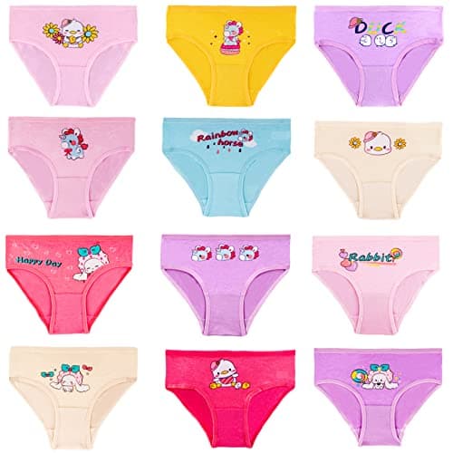 JackLoveBriefs Girls Soft Cotton Underwear with 12 Packs Panties Assorted Briefs(5-7T) Red