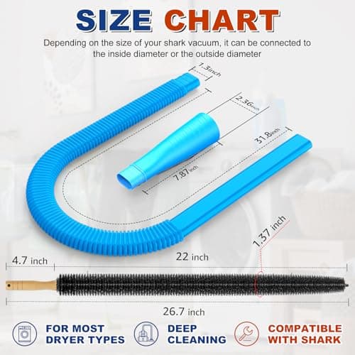 Sealegend 2 Pieces Dryer Vent Cleaning Kit, Flexible Lint Vacuum Hose Attachment and Lint Brush Lint Remover Power Washer, Blue — view 5