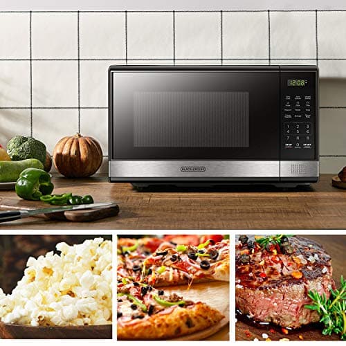 BLACK+DECKER EM031MB11 Digital Microwave Oven with Turntable Push-Button Door, Child Safety Lock, 1000W, 1.1cu.ft, Black & Stainless Steel, 1.1 Cu.ft — view 3