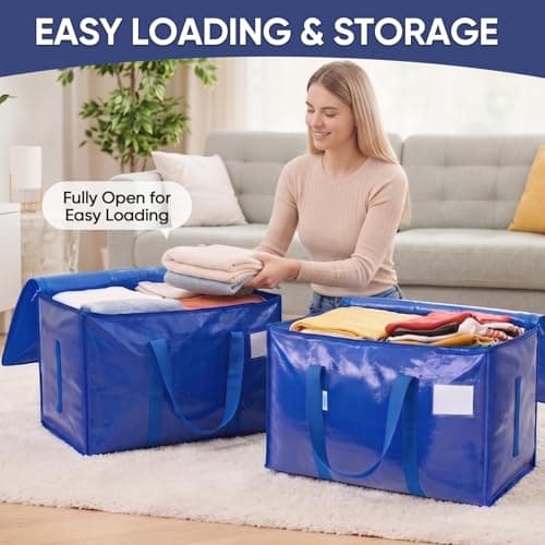 TICONN 6 Pack Extra Large Moving Bags Heavy Duty with Zippers & Carrying Handles, Durable Storage Bags Moving Boxes for Closet Organizers and Storage (6 Pack, Blue) — view 2