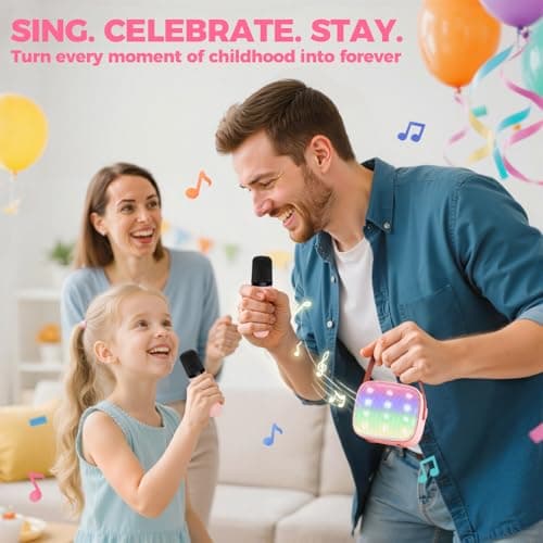 YLL Mini Karaoke Machine for Kids Adults, Bluetooth Speaker with 2 Wireless Microphones, TOP Christmas Birthday Gifts Toys for Girls Ages 3, 4, 5, 6, 7, 8, 9,10,11,12+ Years Old Toddler(Pinkcolor) — view 5