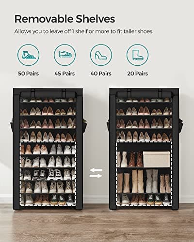 SONGMICS 10-Tier Shoe Rack, Shoe Storage Organizer Cabinet, Black URXJ36H — view 4
