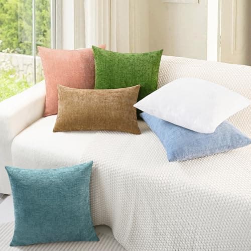 CaliTime Pack of 2 CaliTime Cozy Throw Pillow Covers Cases for Couch Sofa Home Decoration Solid Dyed Soft Chenille 18 X 18 Inches Baby Blue — view 3