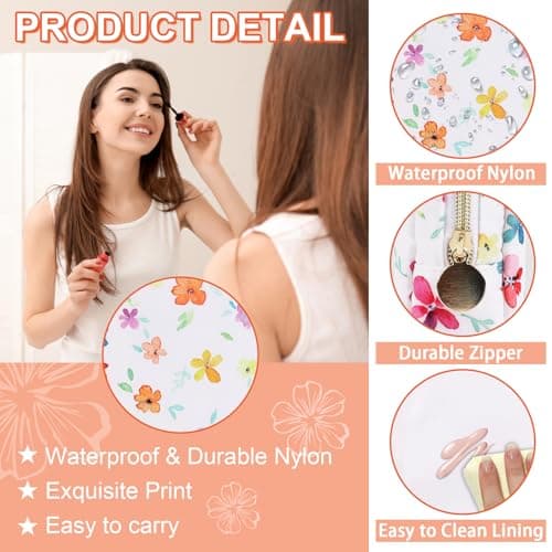 UIXIZQ Waterproof Mini Floral Makeup Bag Pouch for Purse,Nylon Flower Cosmetic Travel Bag Small Preppy Toiletry Organizers for Women Girl,Cute Zipper Pouch Coin Purse for Work(Mini Colorful-Flowers) — view 2
