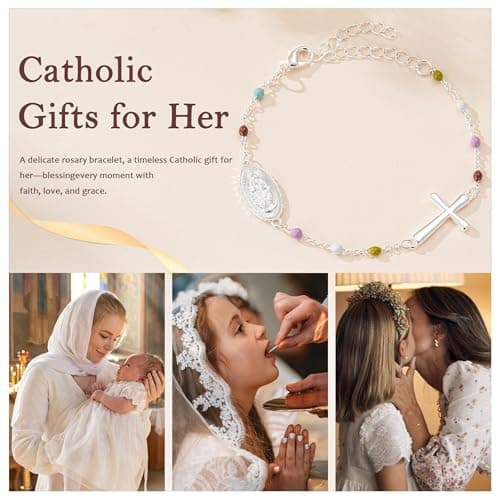 Jesvo First Communion Gifts for Girls, Catholic Virgin Mary Cross Bracelets Christian Religious Jewelry, 1st First Holy Communion Decorations Ideas Favors for Teen Kids Girls Age — view 5