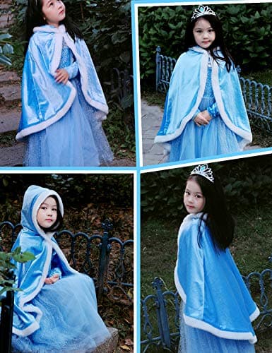 Fur Snow Queen Elsa Cinderella Cape Cloaks for Little Girls Dress Up Blue 3-4 Years(110cm)