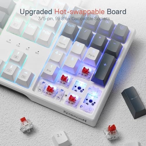 Redragon K668 RGB Gaming Keyboard, 108 Keys Wired Mechanical Keyboard w/Extra 4 Hotkeys, Sound Absorbing Foams, Upgraded Hot-swappable Socket, Mixed Color Keycaps x 2 Sets, Red Switch — view 4
