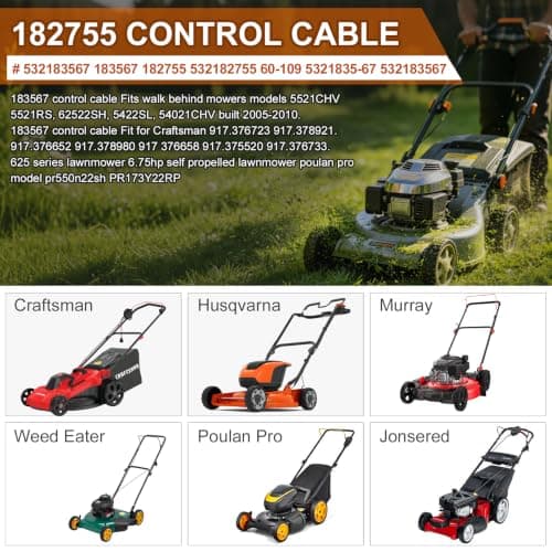 532183567 Engine Safety Control Cable 183567 60-109 for Craftsman Poulan Sears AYP Husqvarna Weed Eater Engine Lawn Mower Cable Parts Cable Length: 61 1/2",Conduit Length: 54 1/2",Z Bend on Each End