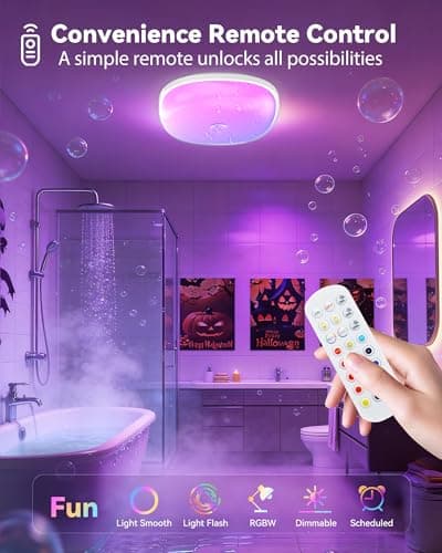 IP65 Waterproof Rechargeable Shower Light – 6″ 300LM Bright Shower Lamp, 16 Colors Mood Lighting with Touch & Remote Control, Magnetic Wireless Ceiling/Wall Light for Inside Shower, Bathroom, Bathtub — view 3