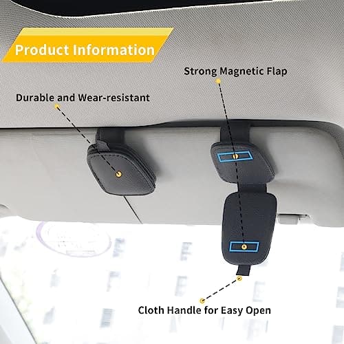 Yuoyar Magnetic Leather Sunglasses Holder for Car, 2 Packs (Black) — view 3