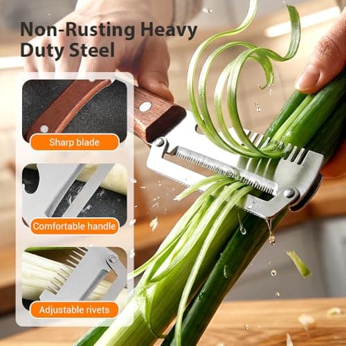 Multi-functional Vegetable Peeler, 2026 Ktchen Multi-function Stainless Steel Thickened Fruit Peeler Knife with Wooden Handle, 3-1,Suitable for Peeling Fruits and Shredding Scallions (2PCS) — view 3